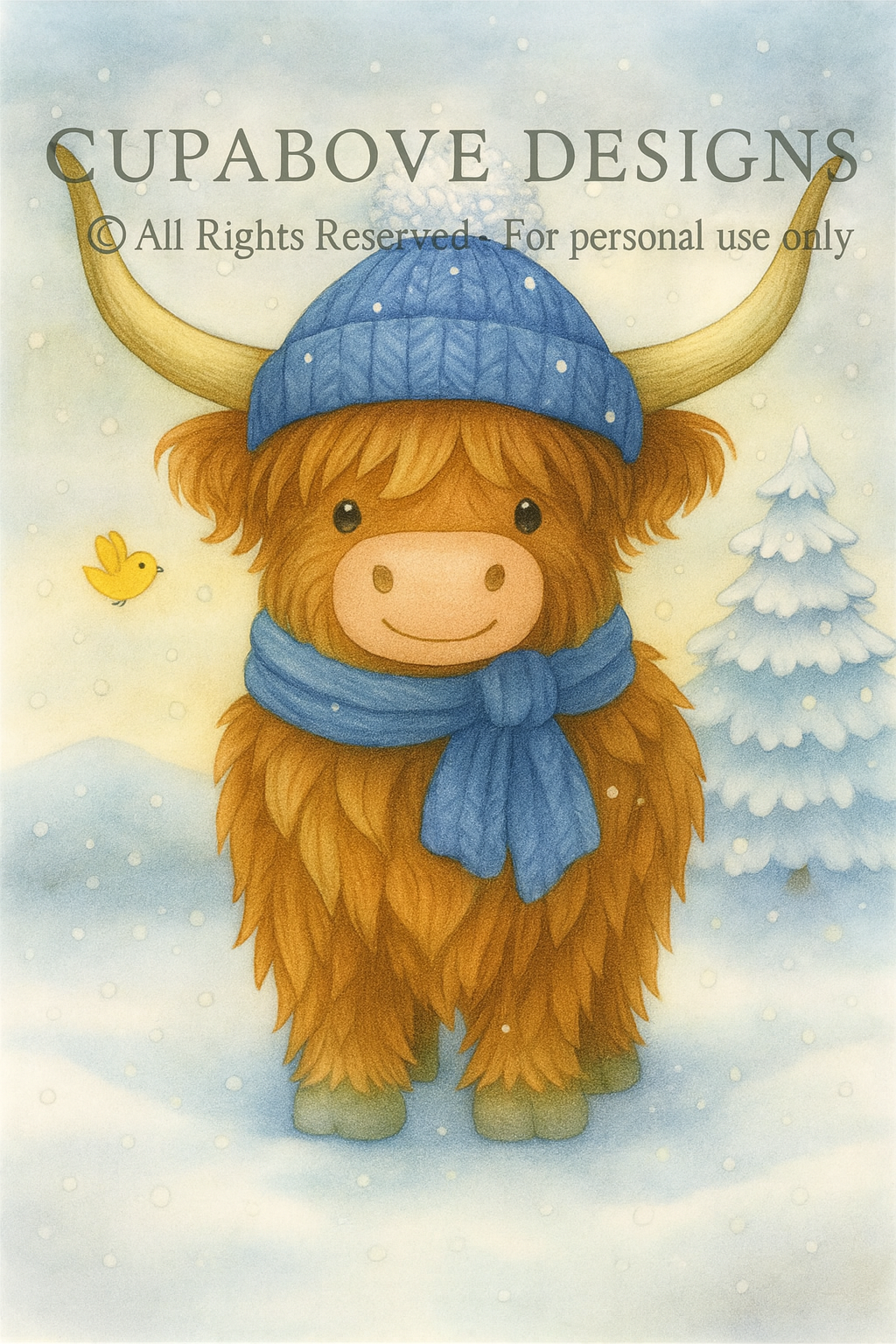 Highland Cow Winter Art Print
