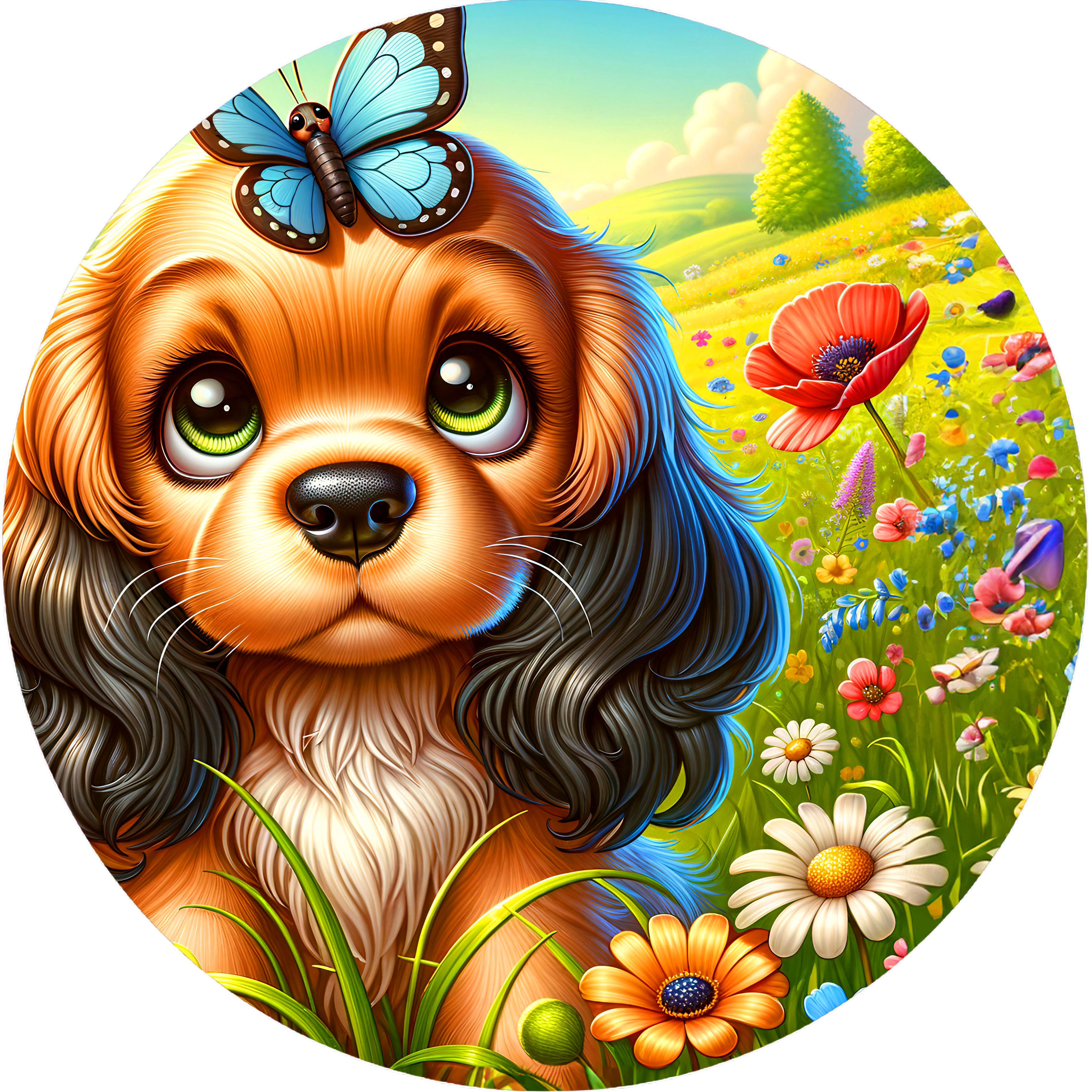 Spaniel and Butterfly Wall Clock