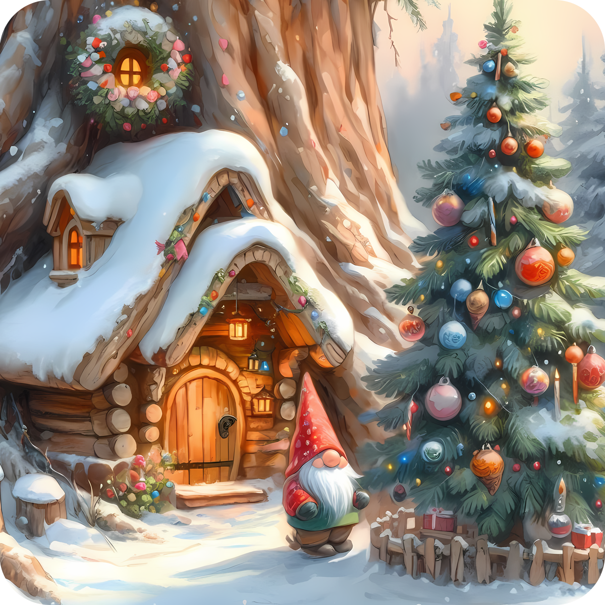 Set of 4 Cozy Christmas Cabin Coasters