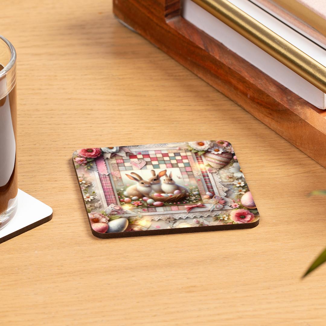 Easter-themed set of 4 square cork backed coasters