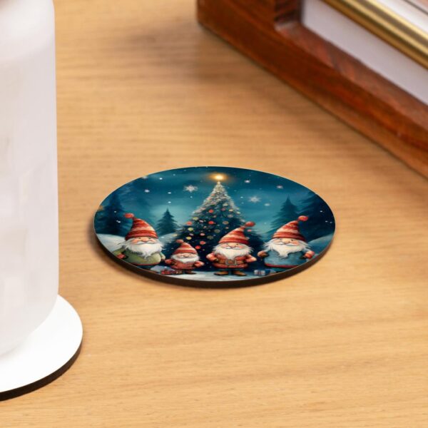 Christmas Gnome set of 4 Round cork backed Coasters