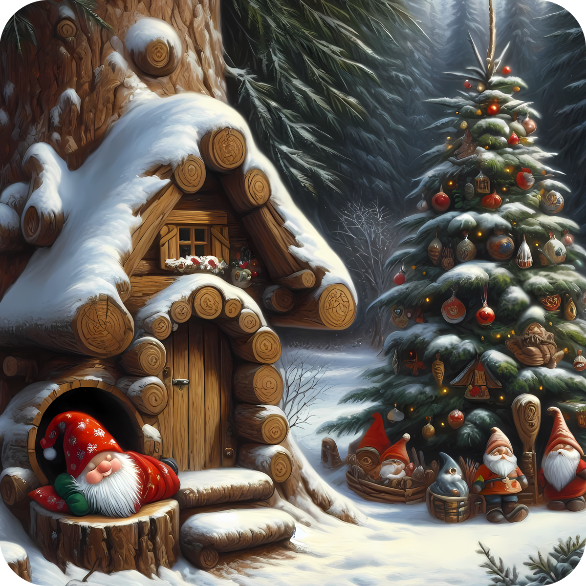 Set of 4 Cozy Christmas Cabin Coasters