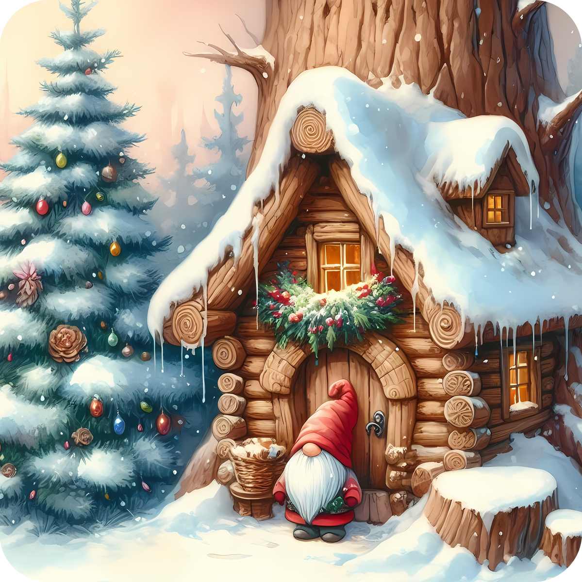 Set of 4 Cozy Christmas Cabin Coasters