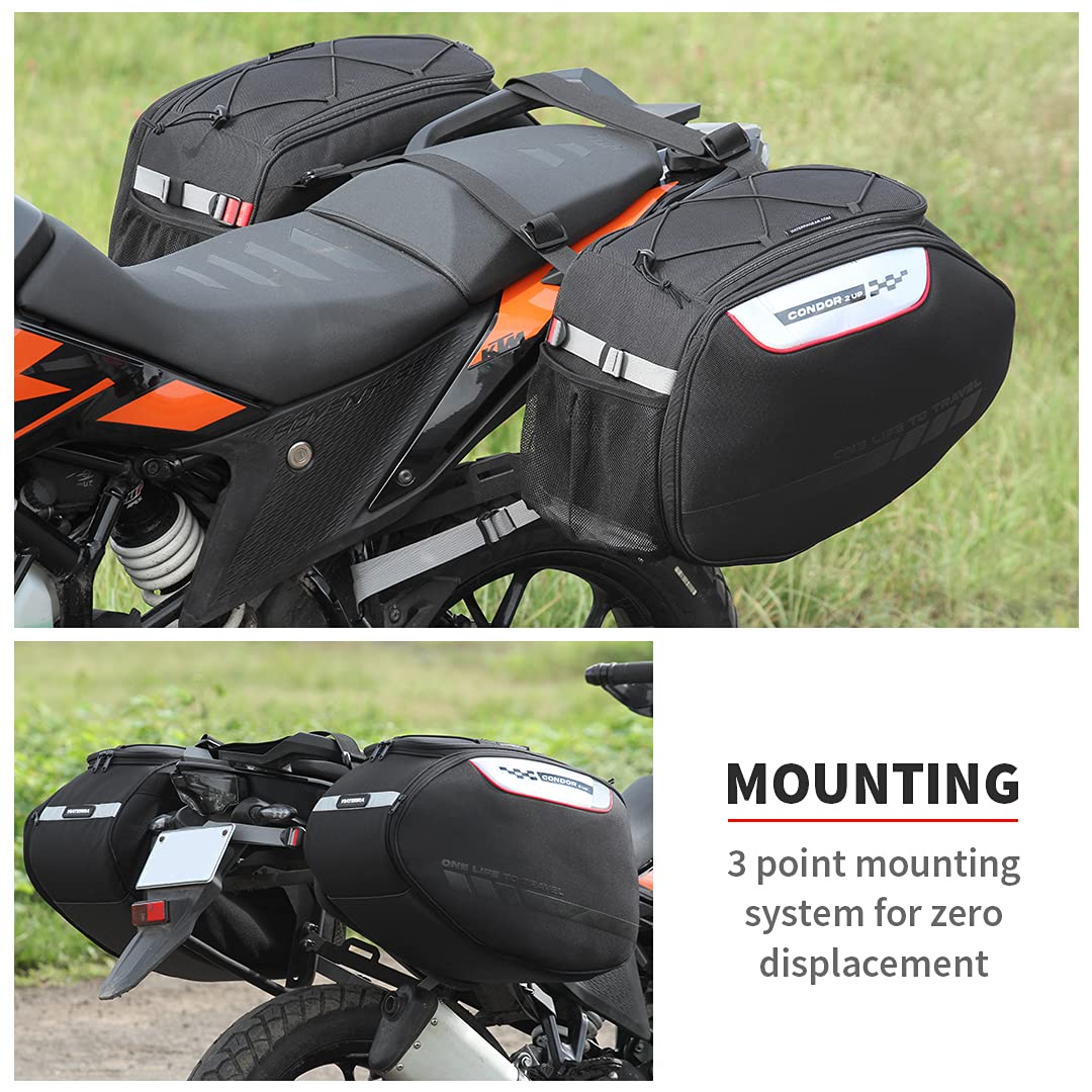 ViaTerra Condor 2UP Waterproof Saddlebag (64 LTR) |Compatible with All Bikes with Saddle Stay for Motorcycle