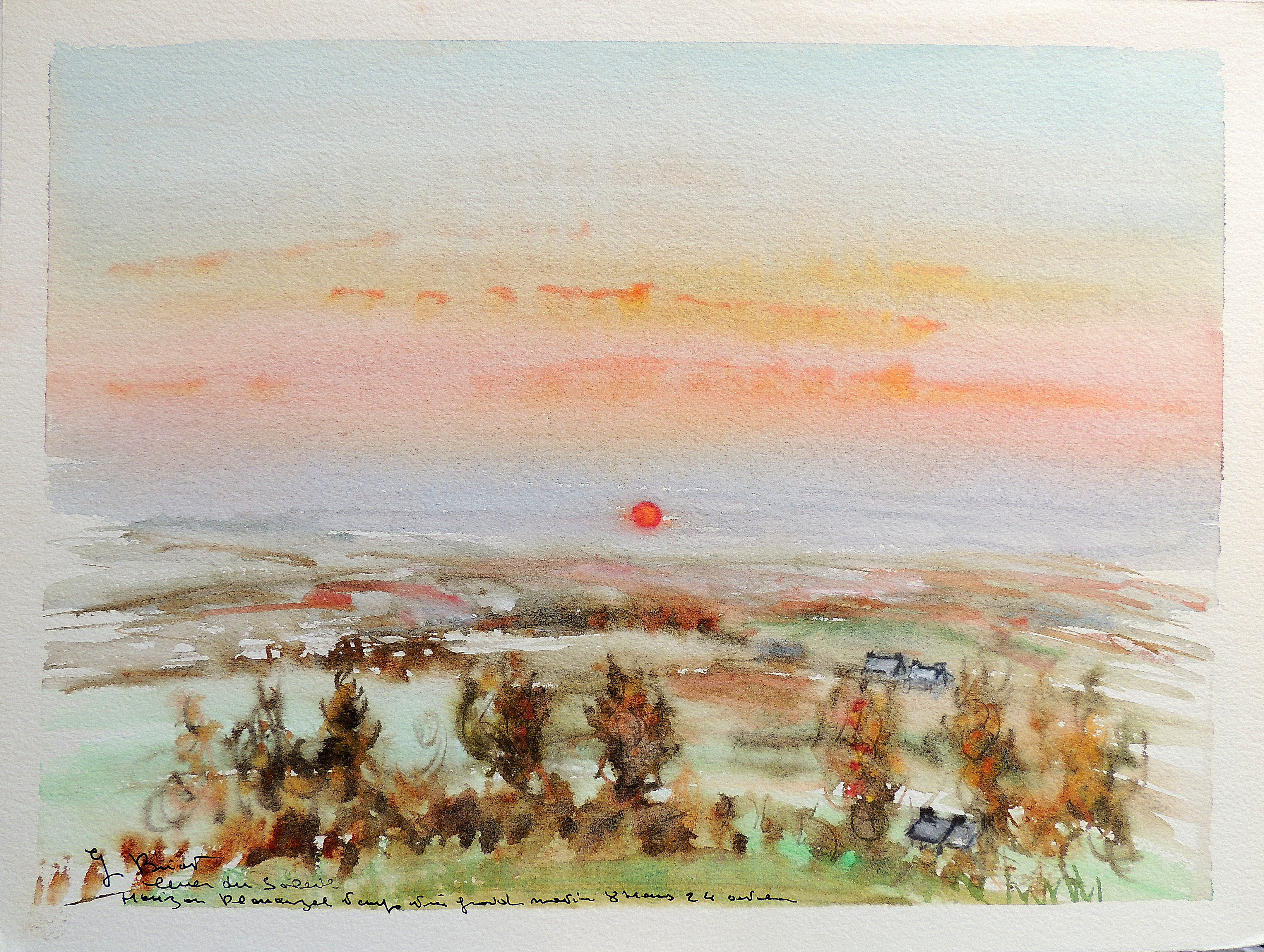 Aquarelle paysage au coucher du soleil