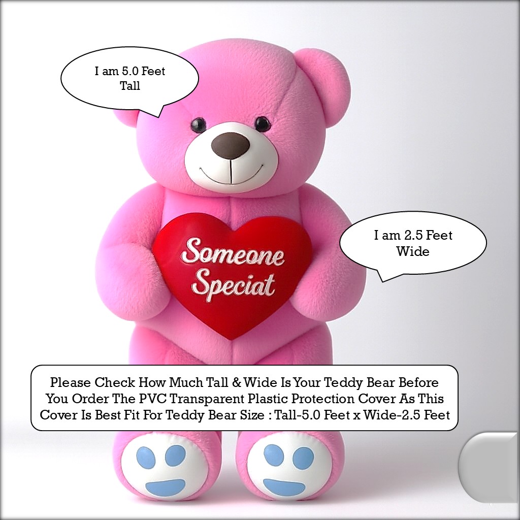 YOONICK Cover For 5 Feet Teddy Bear PVC Plastic Transparent | Dustproof | Waterproof | Black Zipper | Stainless Steel Runner (Best Fit For Teddy Bear Size : Height-5 Feet x Width-2.5 Feet)