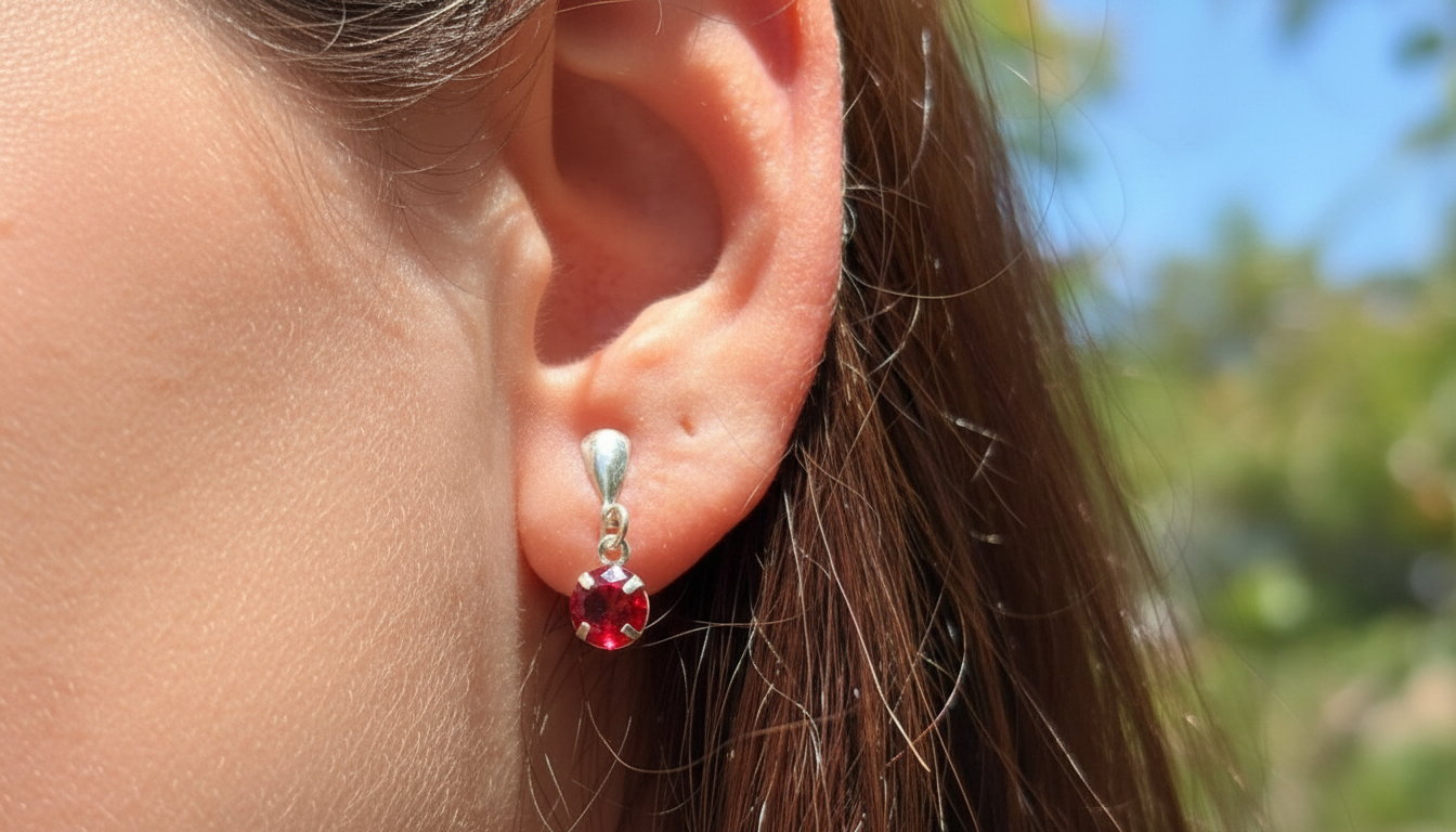 Brinco com pedra vermelha