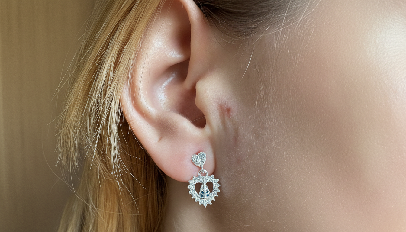 Brinco de coração cravejado com Nossa Senhora Aparecida