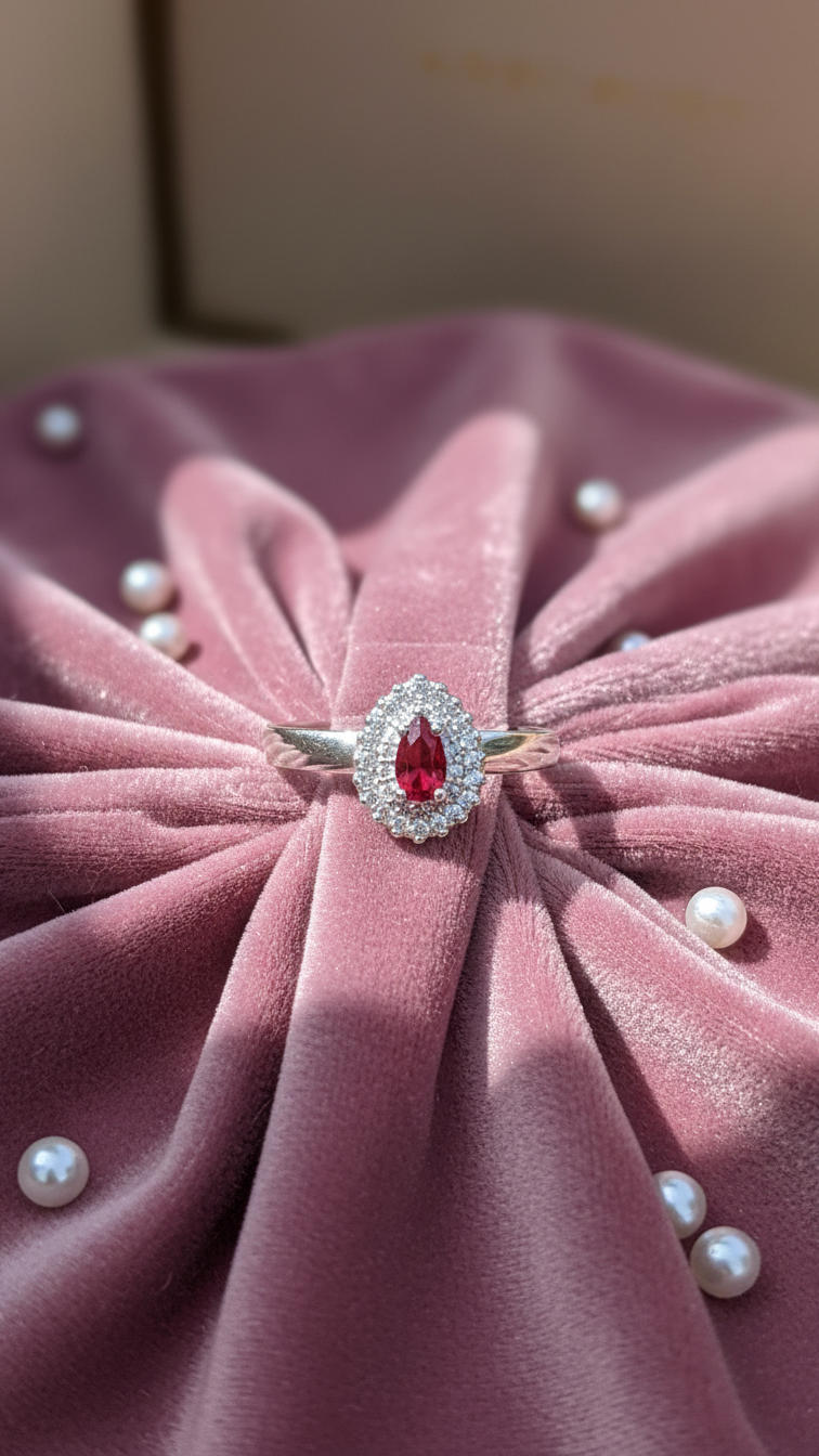 Anel de prata cravejado com pedra de rubi