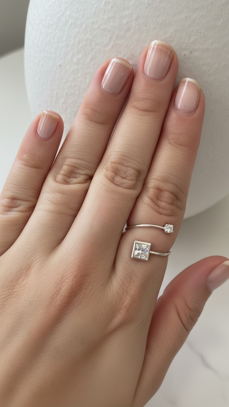 Anel de prata ajustável com pedra quadrada