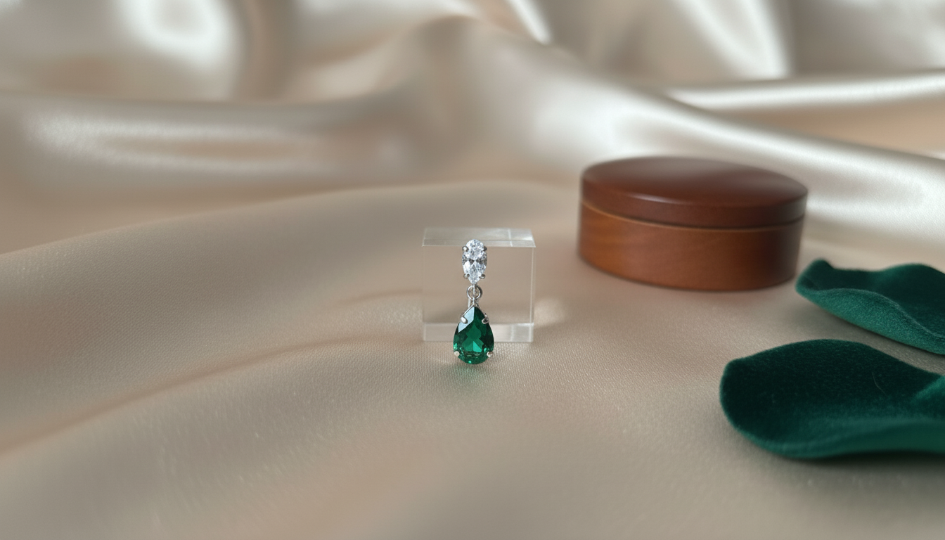 Brinco gota com pedra verde