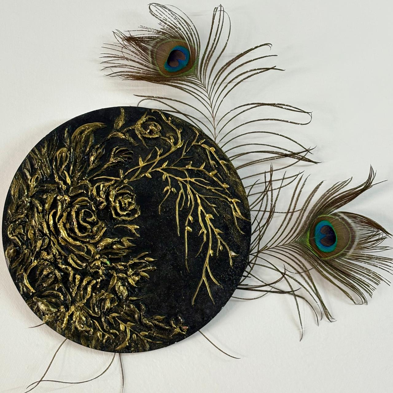 Decorative Wall Art Plate with Peacock Feathers