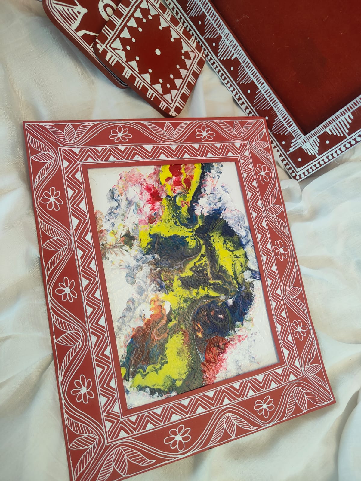 Hand-painted Abstract Art with Tribal Frame