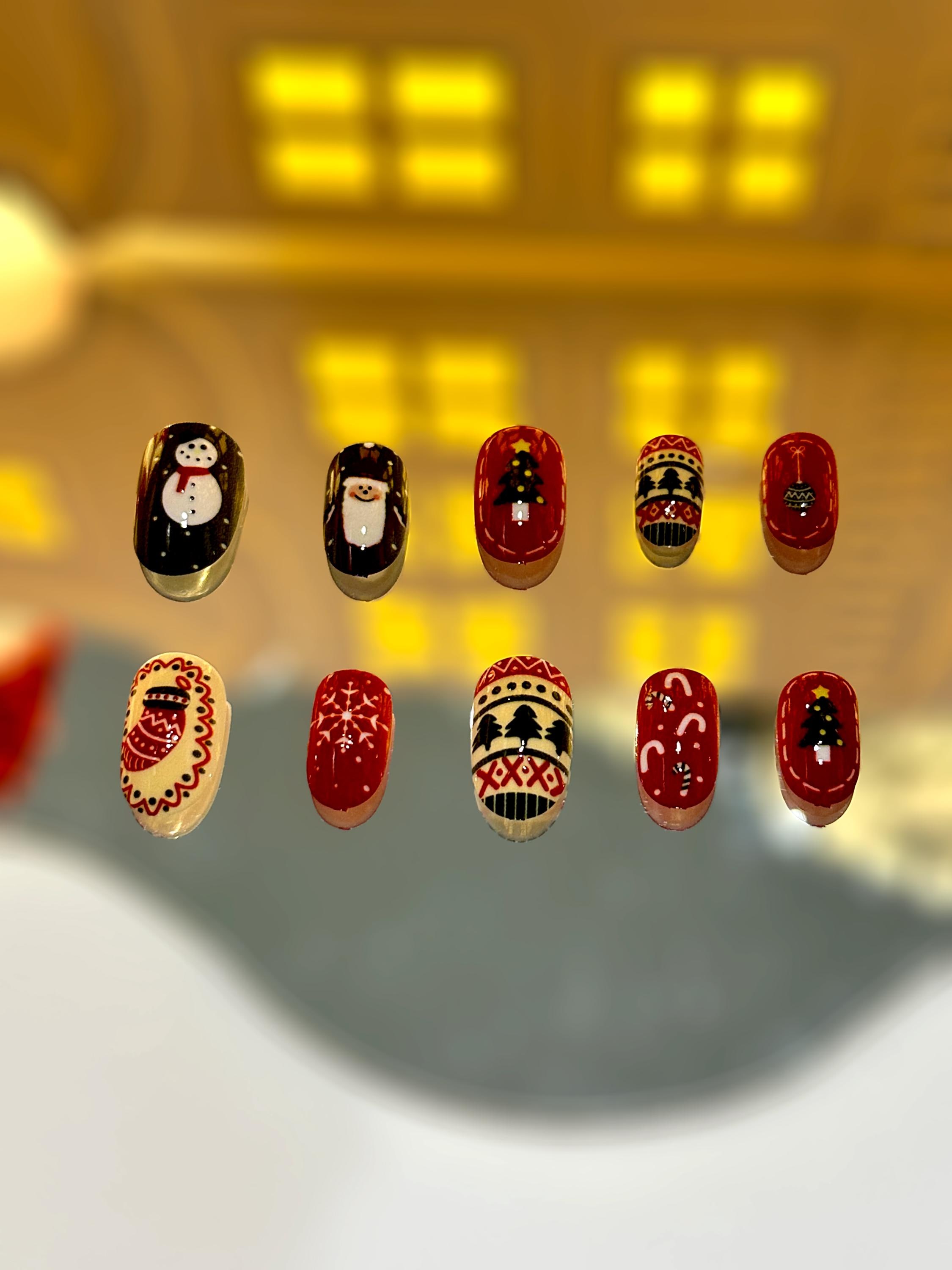 Symbols of Christmas Acrylic Press-On Nails - Snowman, Santa, Christmas Tree and more