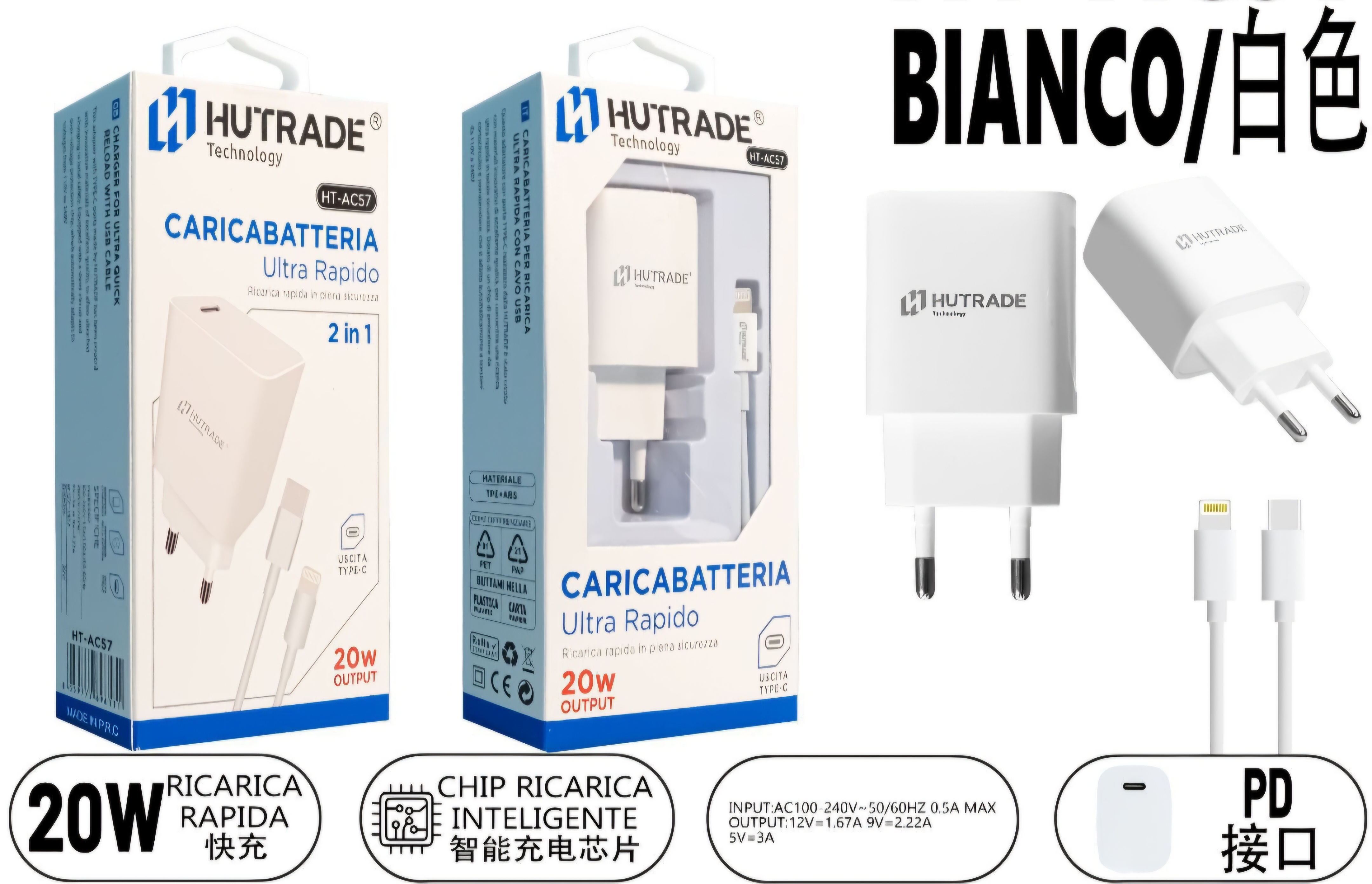 Caricatore completo di cavo Tybe-C a lightning 20W