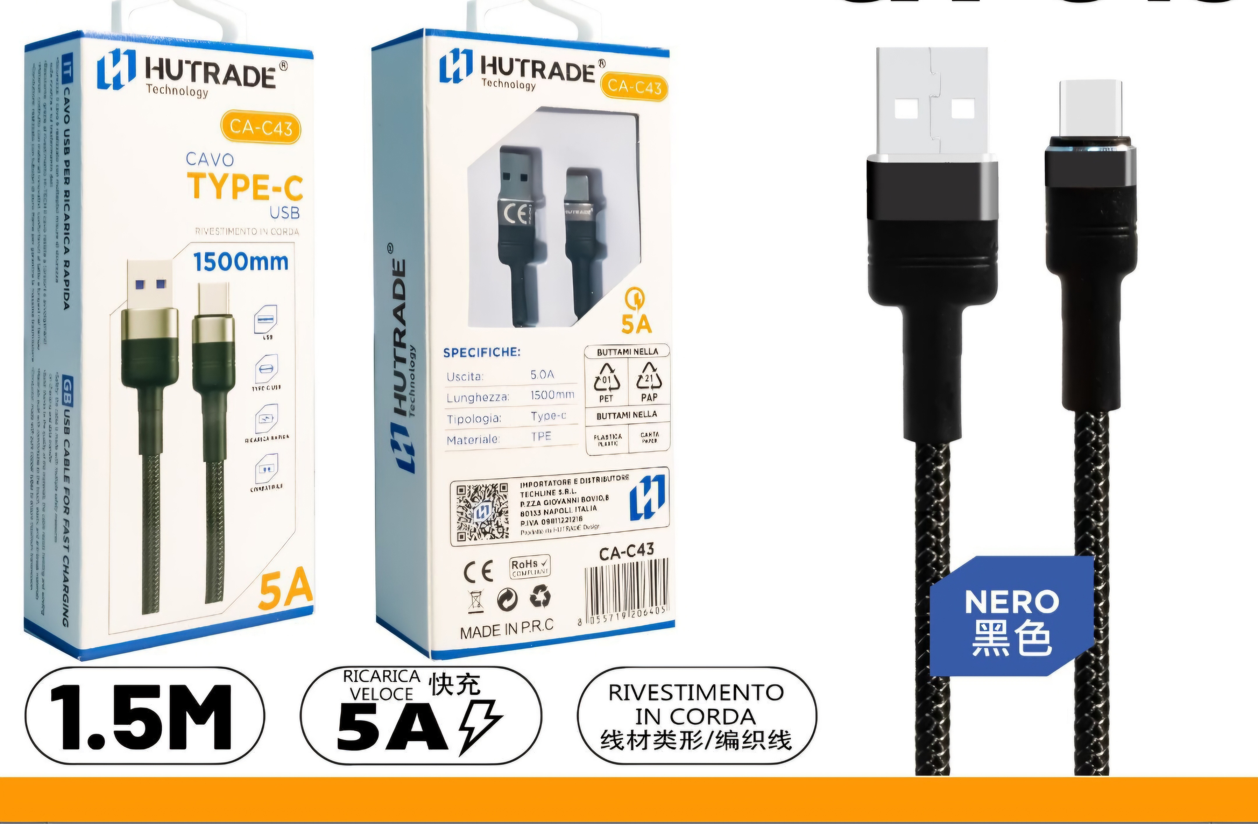 Cavo di Ricarica da Usb da Type-C 1.5/2m/3m