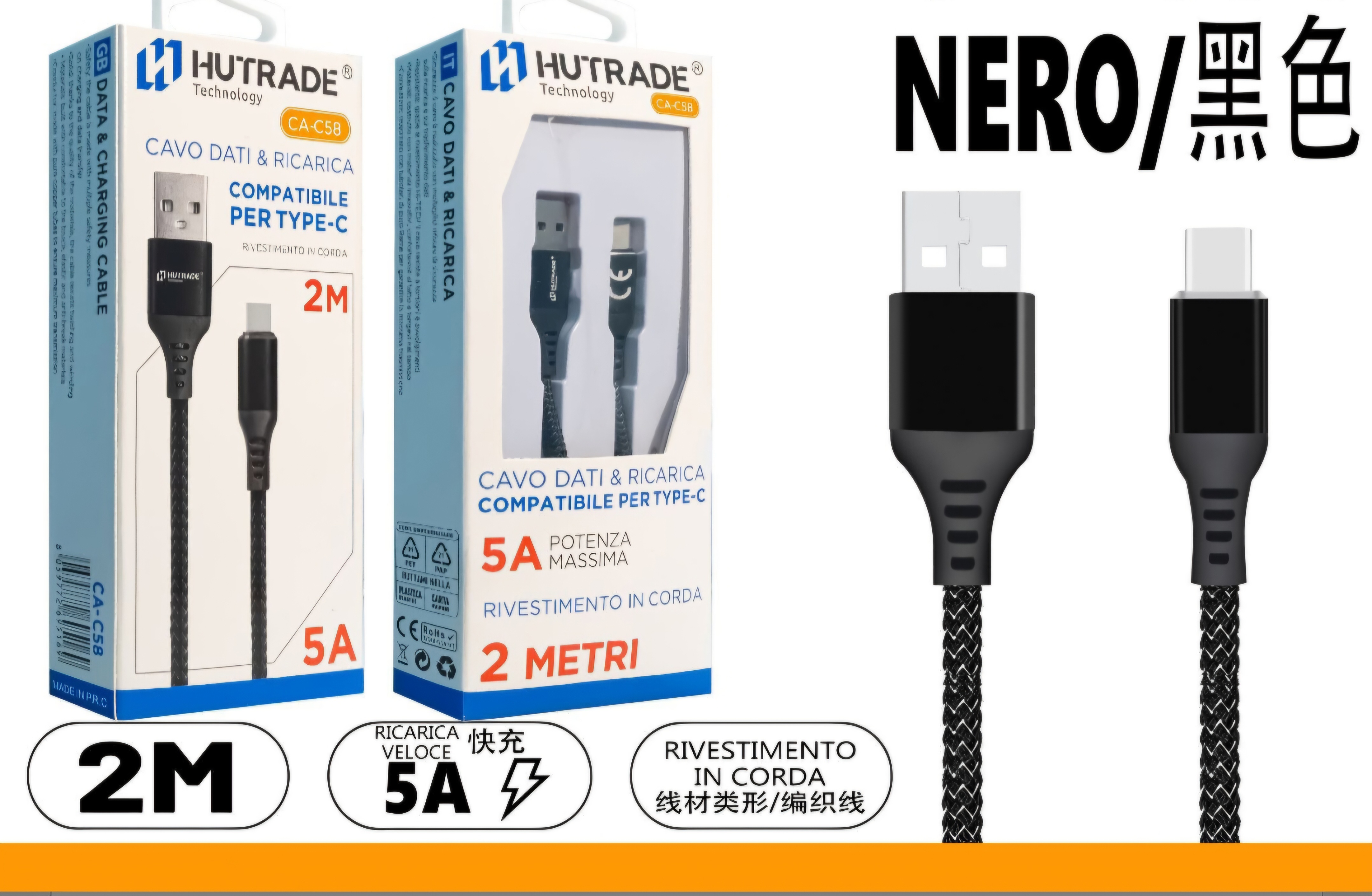 Cavo di Ricarica da Usb da Type-C 1.5/2m/3m