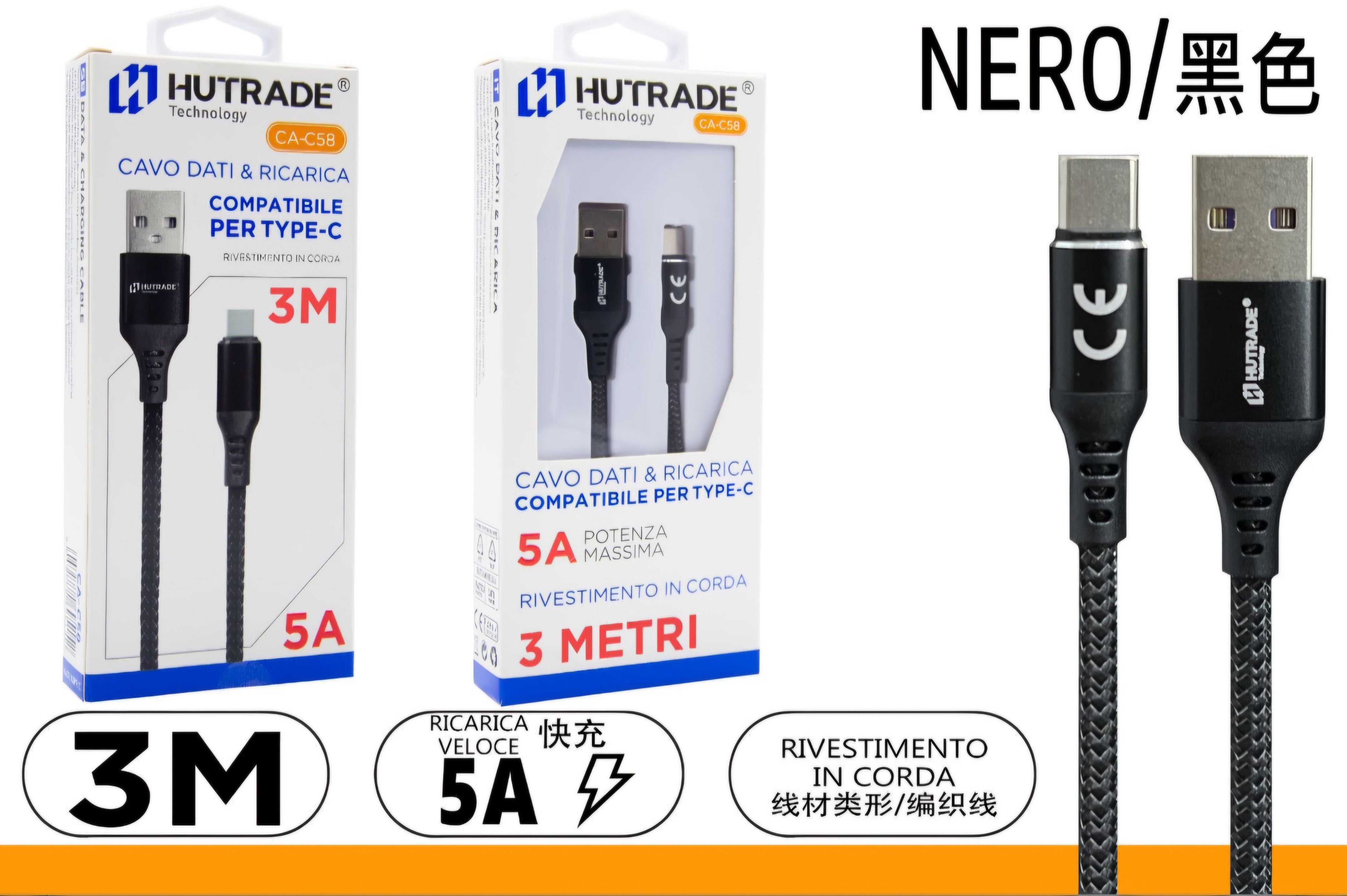 Cavo di Ricarica da Usb da Type-C 1.5/2m/3m