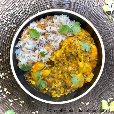 Curry de Gambas au Cabillaud & Riz Basmati aux Haricots plats