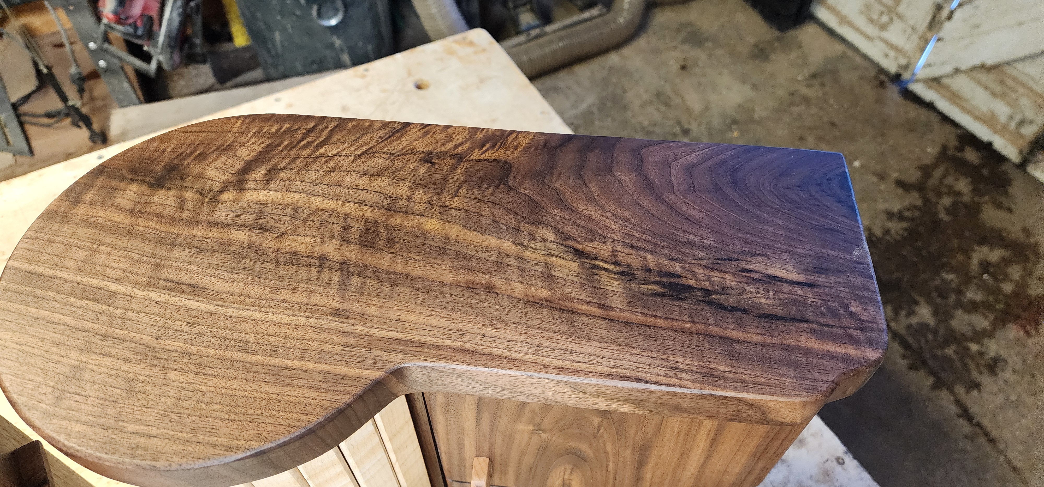 Walnut and maple jewlery box with tambour door, necklace ring and drawers 