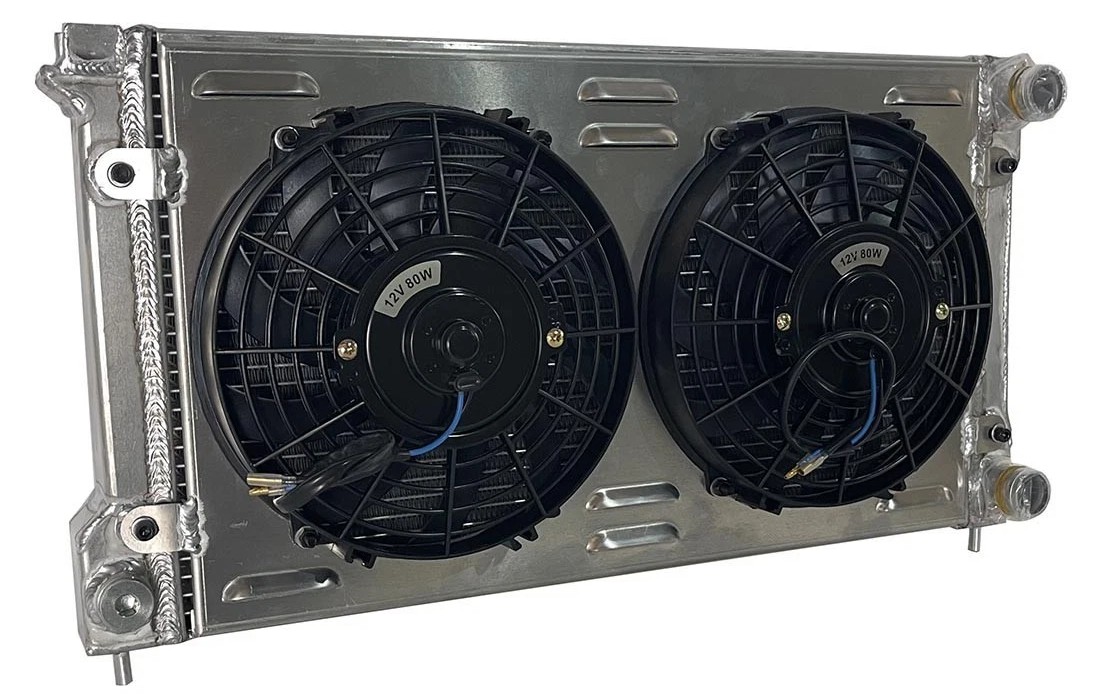 Radiador de Aluminio de 2 Filas con Tolva y Ventilador para VW Golf MK1/MK2, Jetta y Caribe