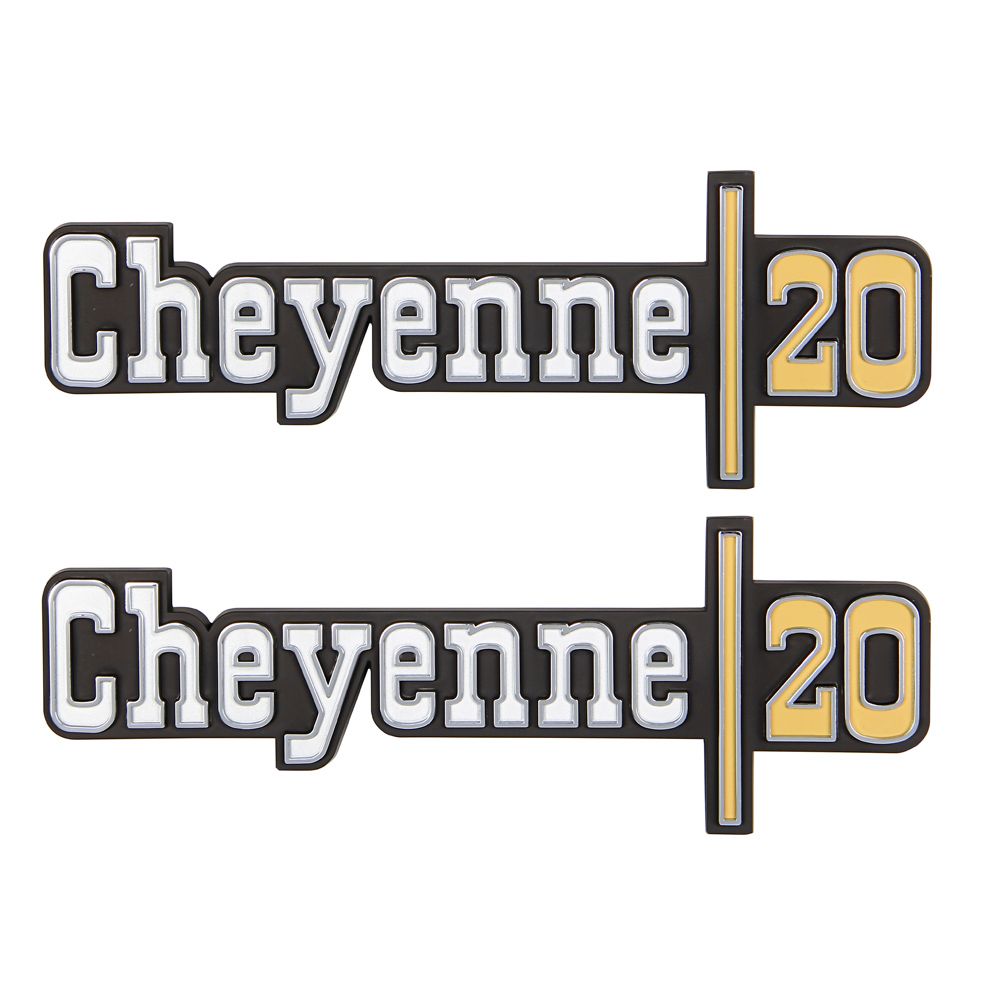 Par de Emblemas de Salpicadera Delantera “Cheyenne 20” — Chevrolet C10 (1973-1974)