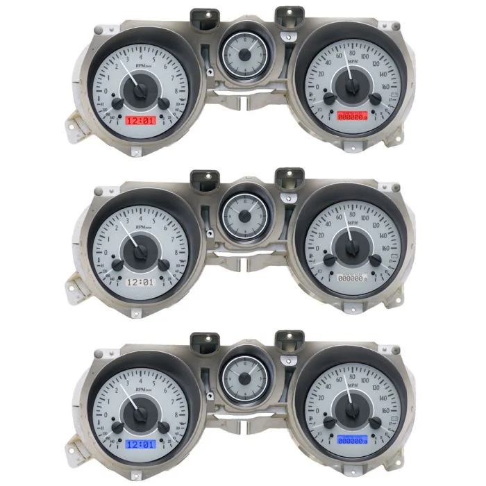 Dakota Digital VHX – Medidores con Carátulas Silver Alloy + Bisel Negro Reproducción para Mustang 1971-1973