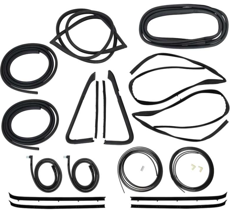 Kit Completo de Hules y Empaques Automotrices (Weatherstrip) para Pickup 1981–1985 Chevy / GMC — Con Tiras de Seguro Cromadas para Parabrisas