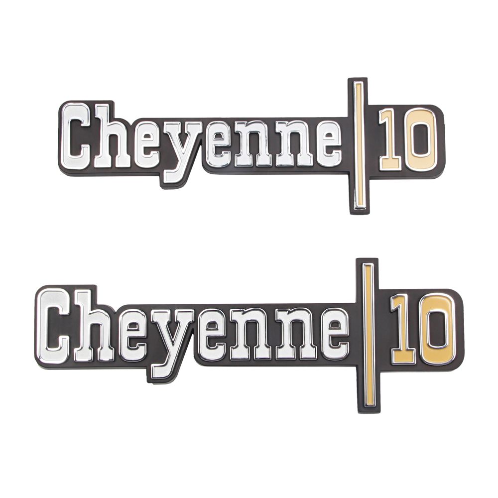 Par de Emblemas de Salpicadera Delantera “Cheyenne 10” — Chevrolet C10 (1973-1974)