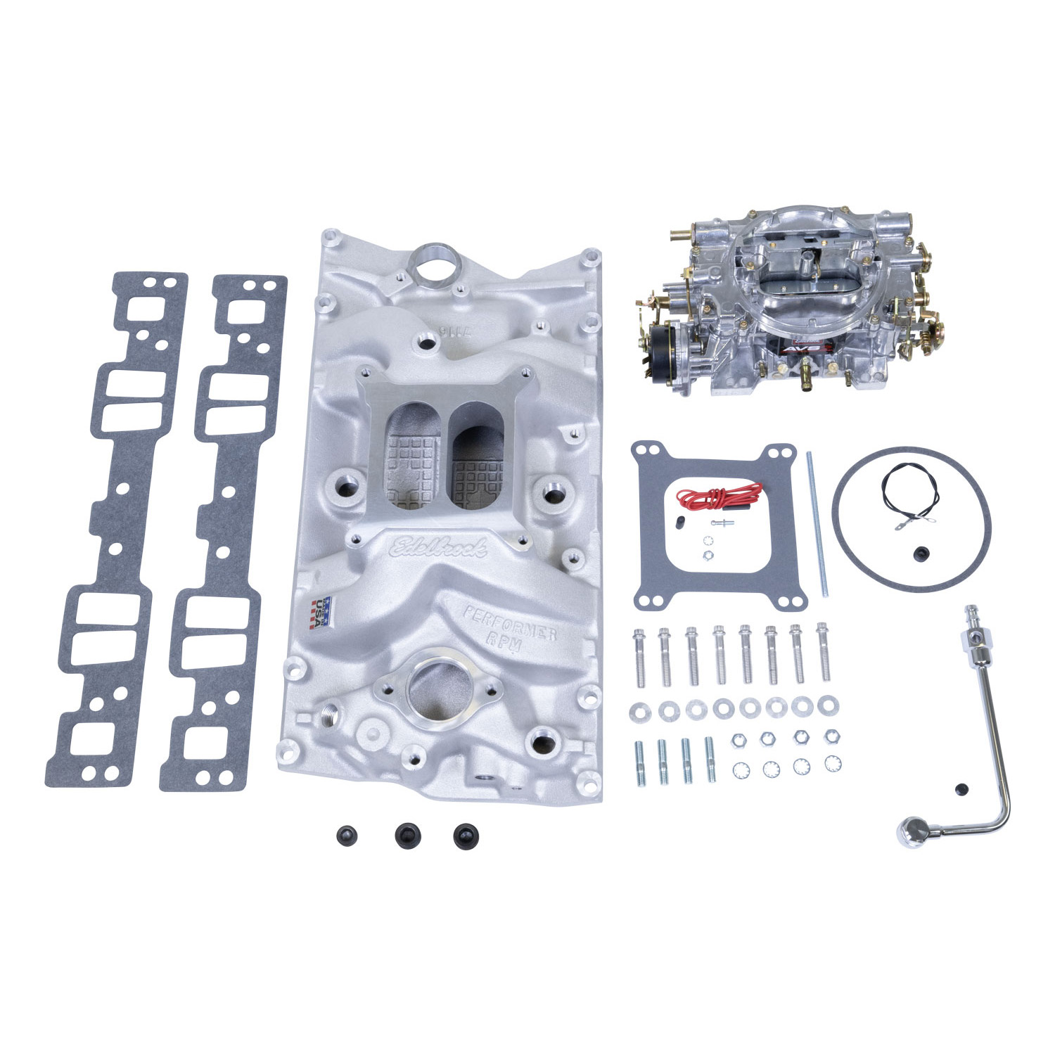 Kit Edelbrock #2028 Manifold + Carburador para Small Block Chevy con Cabezas Vortec o Edelbrock E-Tec