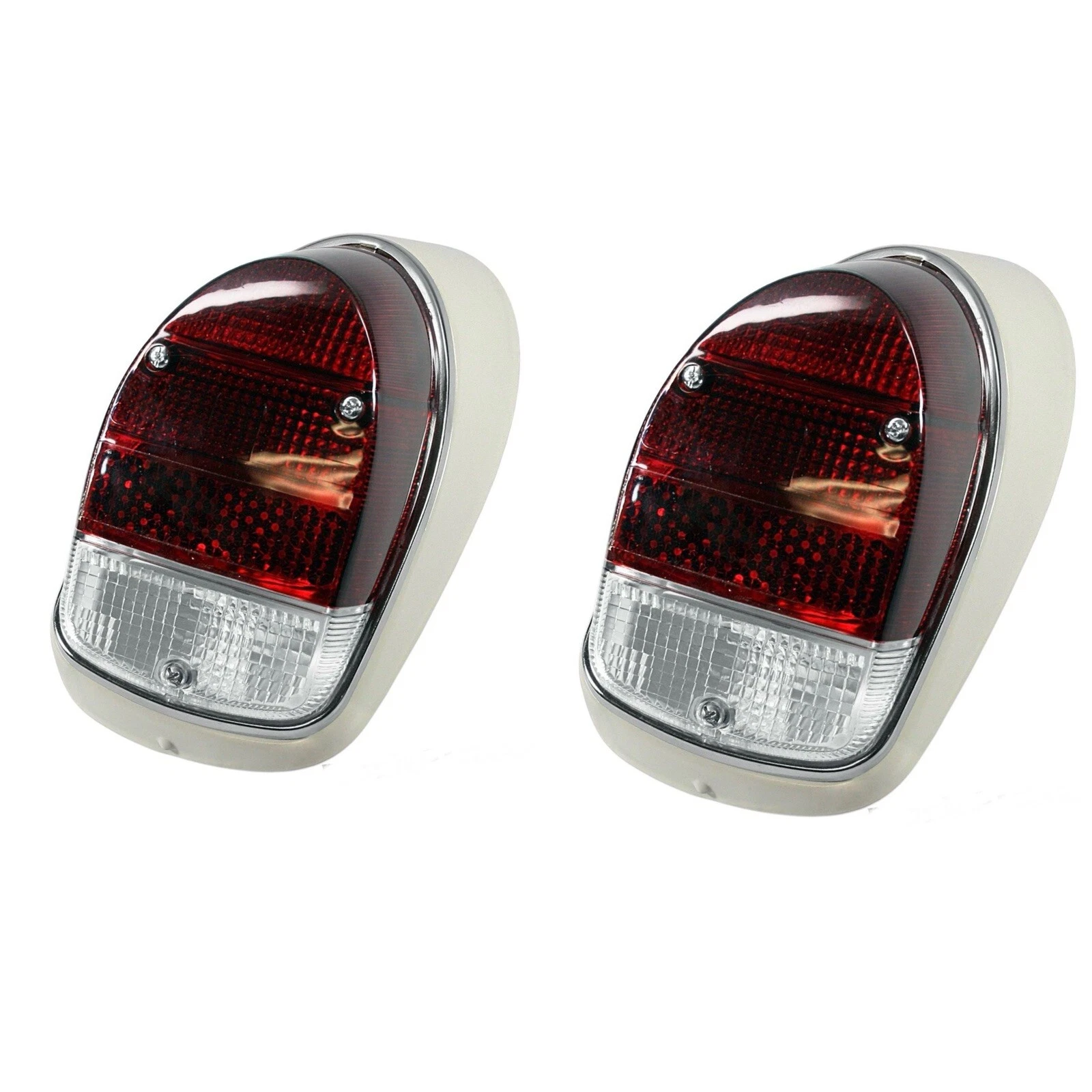 Par de Calaveras Completas Tipo "Lápida" para VW Vocho (1968-1970) - Rojo con Blanco