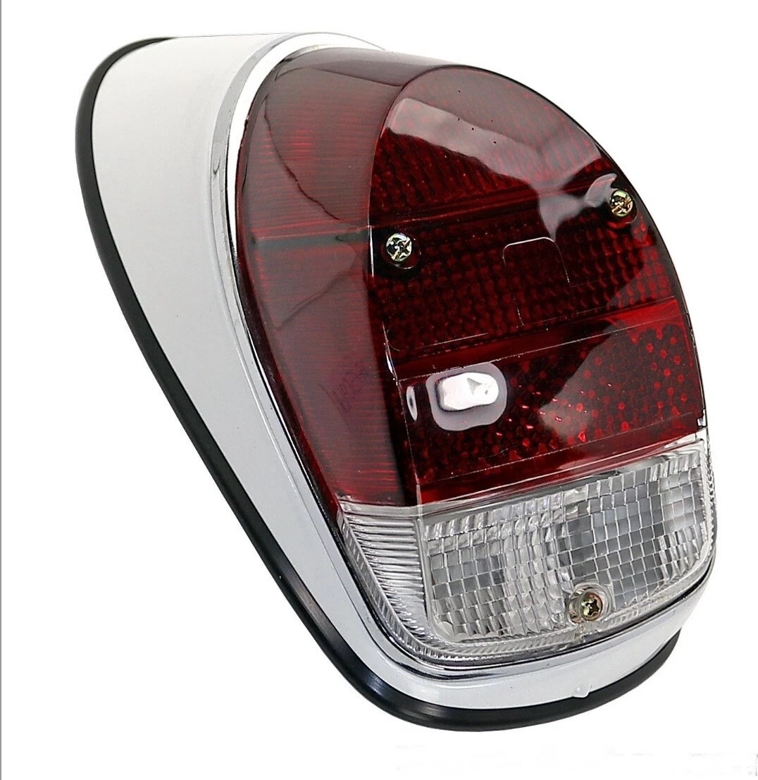 Par de Calaveras Completas Tipo "Lápida" para VW Vocho (1968-1970) - Rojo con Blanco