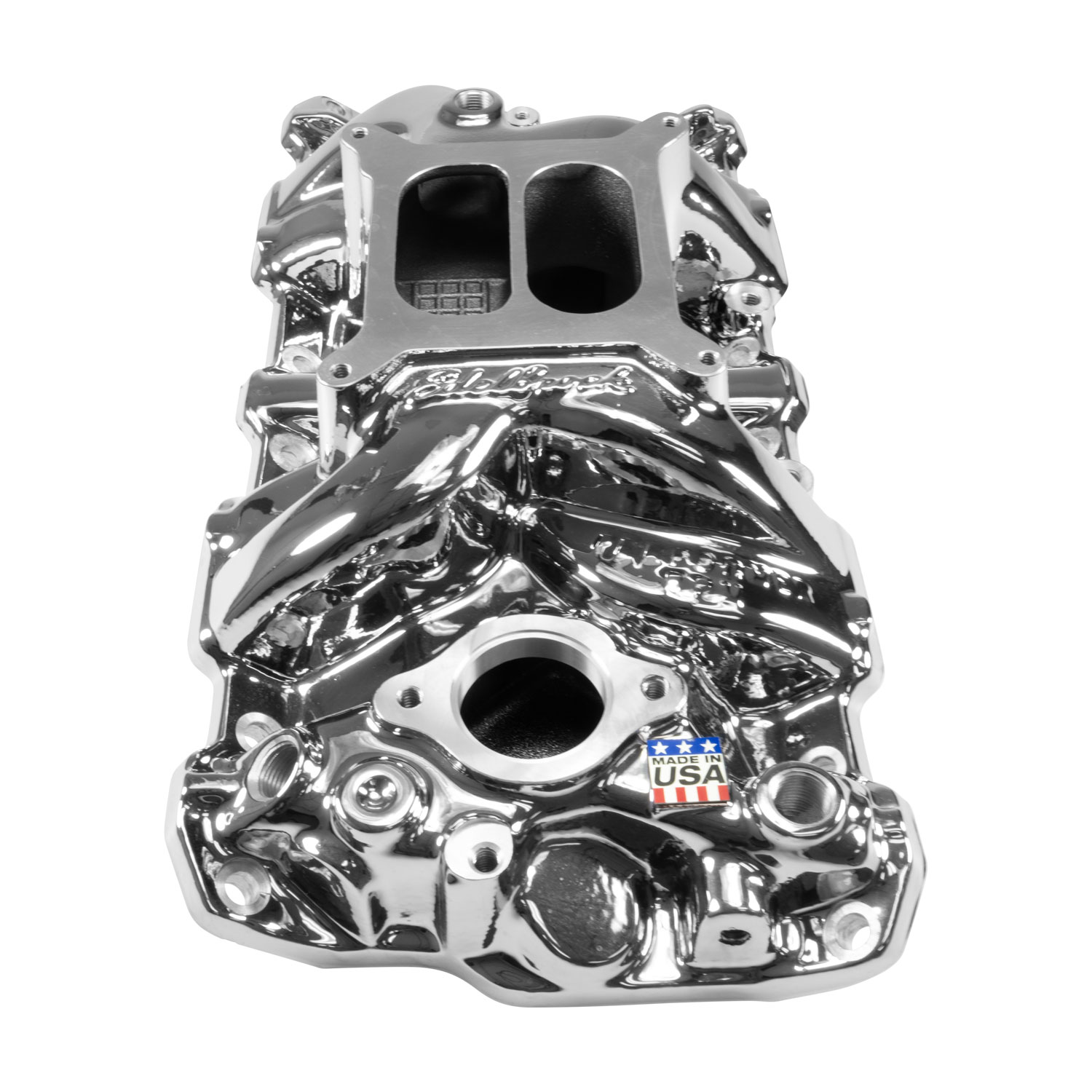 Múltiple de admisión Chrome Plasma Edelbrock Performer RPM para Chevrolet V8 de 262 a 400 pulgadas cúbicas de0 1955 a 1986,