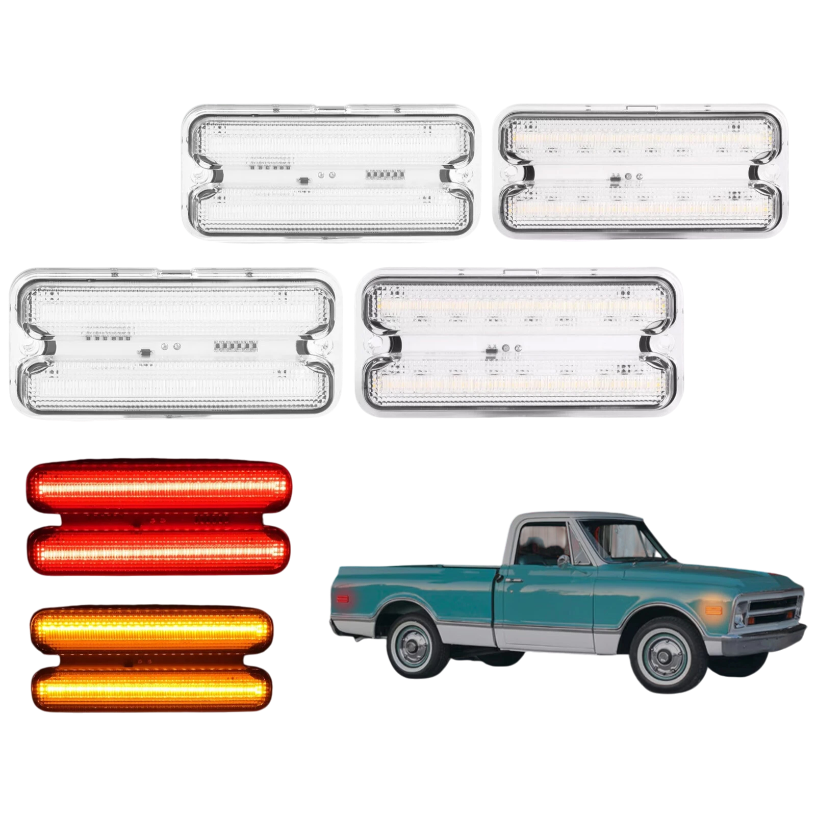 Luces Direccionales LED con Lente Transparente Chevrolet 68 - 72 (Roja y Ámbar)
