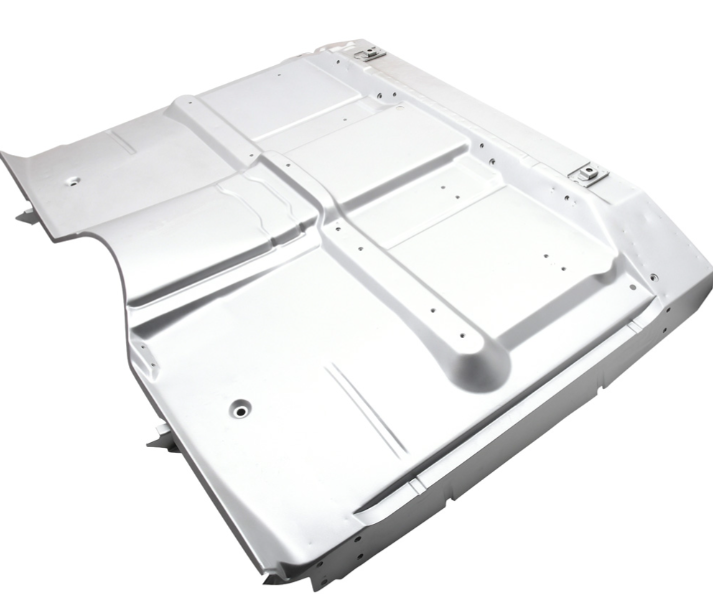 Piso Completo de Cabina 1967–72 Chevy / GMC — Low Hump — Transmisión Automática — Tracción 4x2 — Con Refuerzos y Asientos tipo Bucket — Acabado Weld-Thru Plata