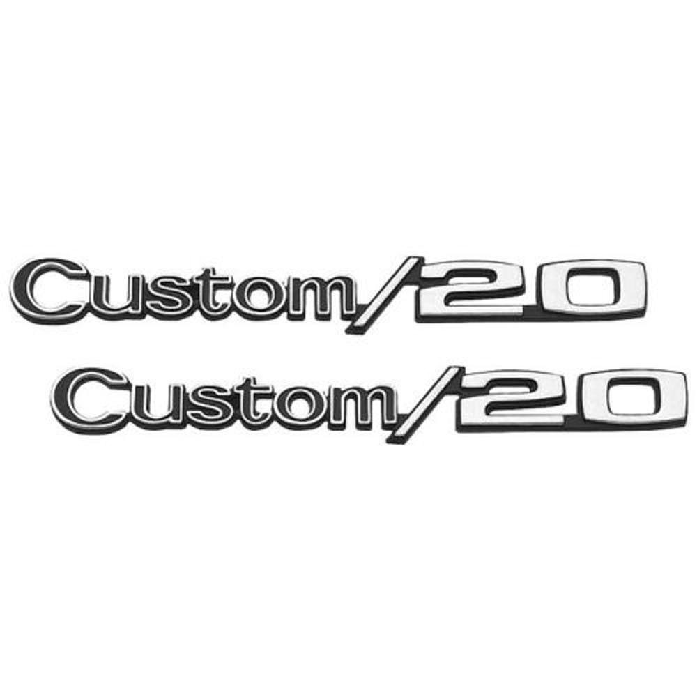 Par de emblemas de guardafango “Custom/20” con sujetadores para Chevrolet C10 1969–1970