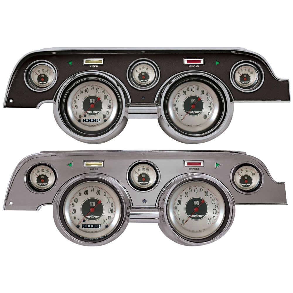 Juego de 5 Medidores con Bisel de Aluminio Cepillado Scott Drake para Mustang 1967-1968