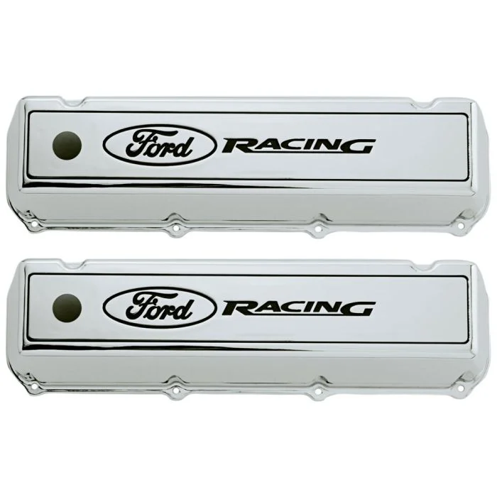Par de Tapas de Válvulas Ford Performance en Aluminio Pulido – Logo Ford Racing (Motores 429 / 460)