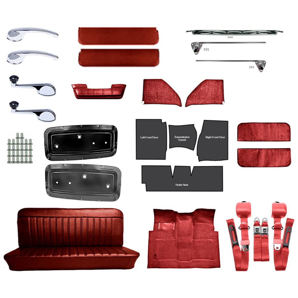 Kit Interior Negro o Rojo para Chevrolet C10 1964-1966 con Palanca de Cambios en el Piso y Asiento de Banca