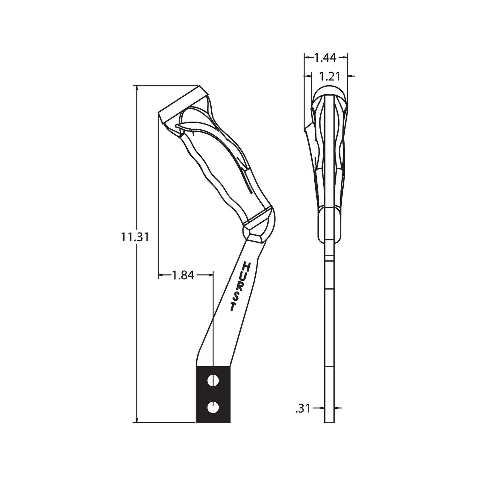 Palanca de Velocidades Hurst Pistol Grip (Grano de Madera) para Mopar E & B Bodies - Conexión Estándar 2 Tornillos