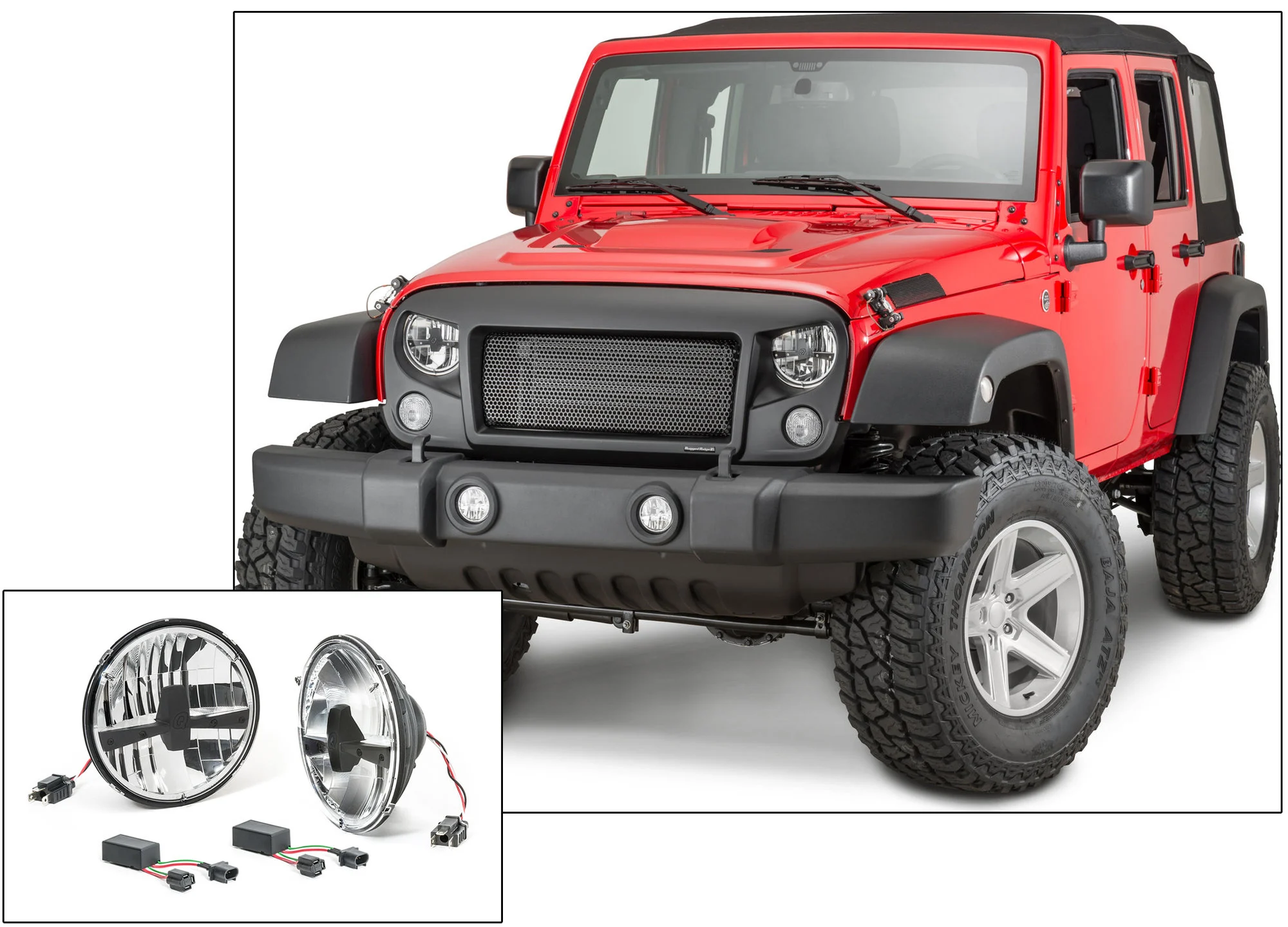 Sistema de Parrilla Rugged Ridge Spartan con Faros LED Stealth Quadratec para Jeep Wrangler JK (2007-2018)