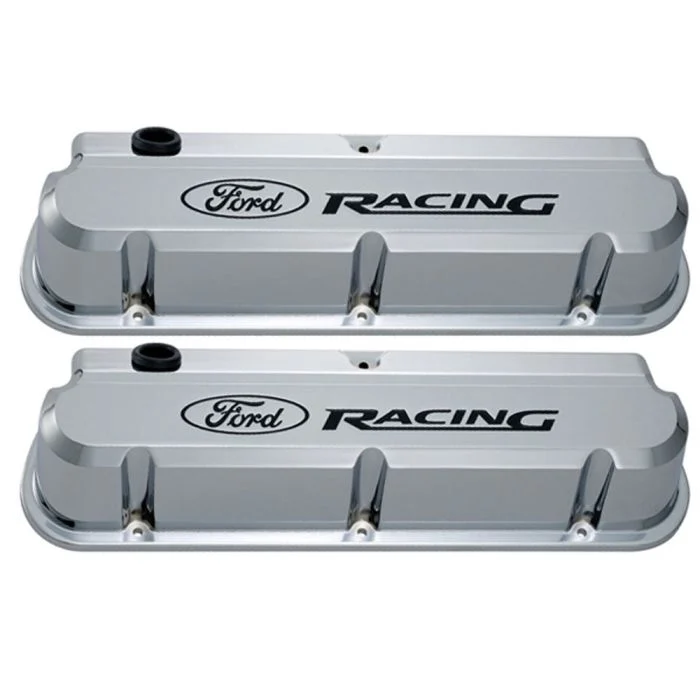 Par de Tapas de Válvulas Ford Performance Cromadas Slant-Edge con Logo Ford Racing (Motores 289 / 302 / 351W)