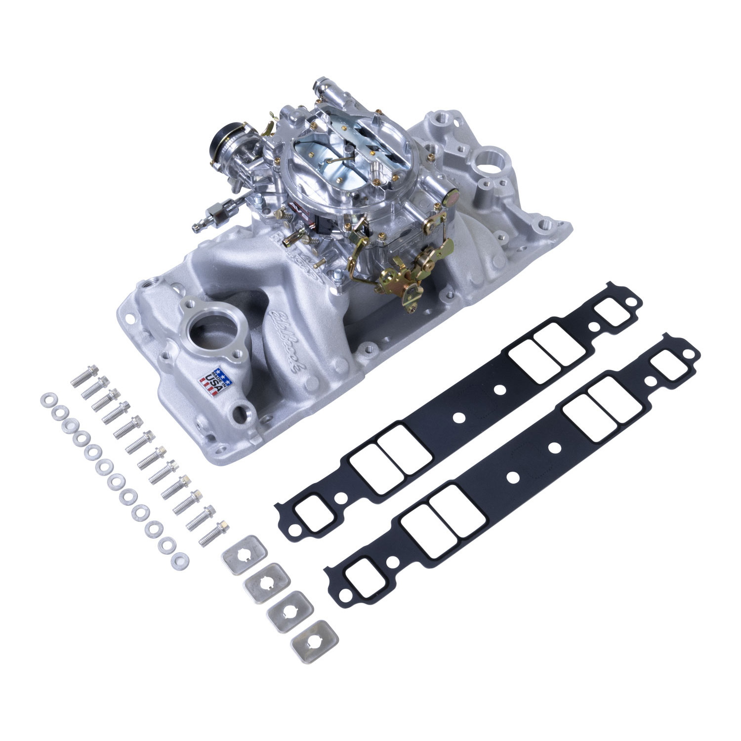 Kit Edelbrock #2004 Single-Quad – Múltiple + Carburador para Small Block Chevy (1957-86)