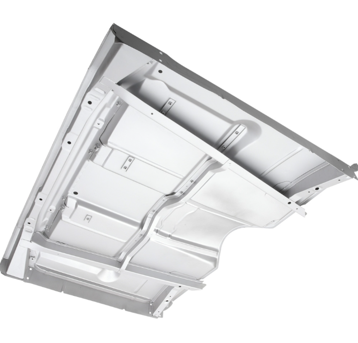 Piso Completo de Cabina 1967–72 Chevy / GMC — Low Hump — Transmisión Automática — Tracción 4x2 — Con Refuerzos y Asientos tipo Bucket — Acabado Weld-Thru Plata