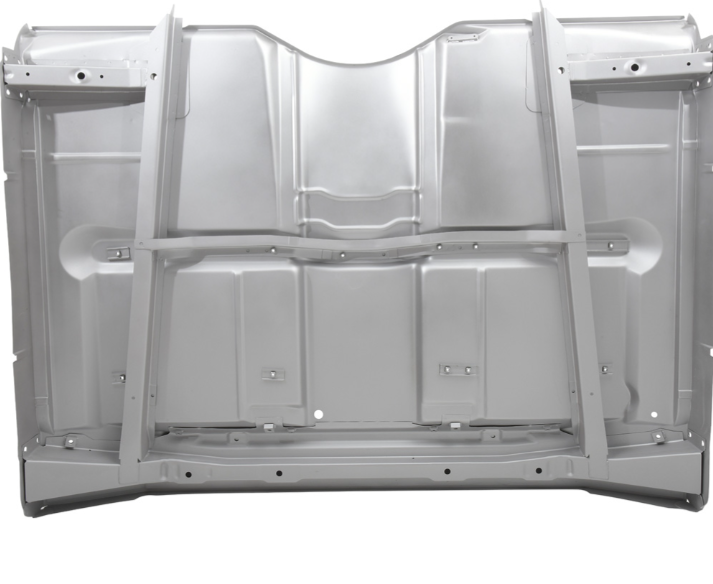 Piso Completo de Cabina 1967–72 Chevy / GMC — Low Hump — Transmisión Automática — Tracción 4x2 — Con Refuerzos y Asientos tipo Bucket — Acabado Weld-Thru Plata