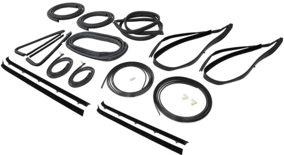 Kit Completo de Hules y Empaques Automotrices (Weatherstrip) para Pickup 1981–1985 Chevy / GMC — Con Tiras de Seguro Cromadas para Parabrisas
