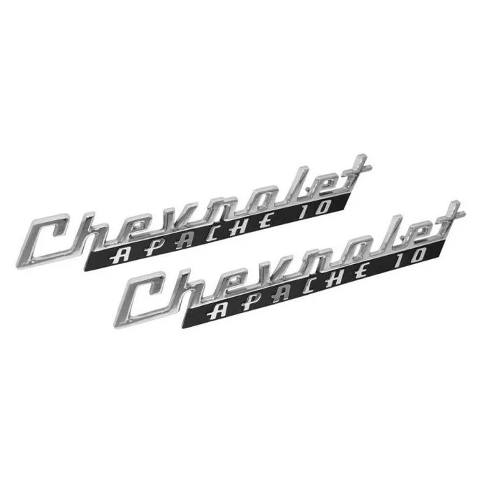 Par de emblemas de guardafango delantero “Chevrolet Apache 10” en cromo y negro para Chevrolet C10 1960