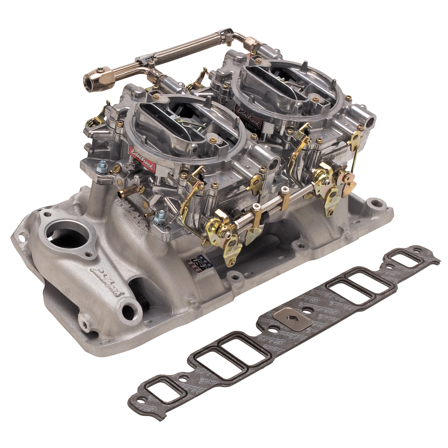 Kit Edelbrock #2025 RPM Dual-Quad – Múltiple + Doble Carburador para Small Block Chevy (1957-86)