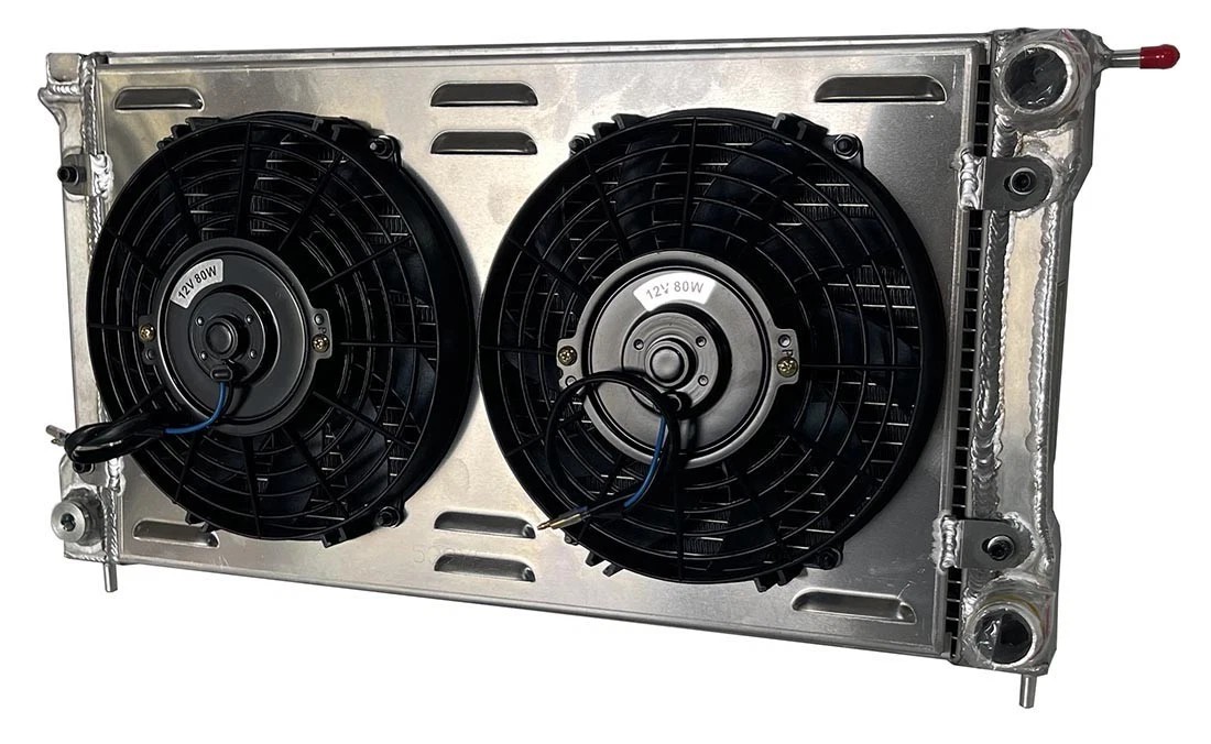 Radiador de Aluminio de 2 Filas con Tolva y Ventilador para VW Golf MK1/MK2, Jetta y Caribe