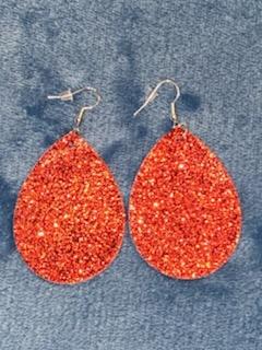 Red Glitter Teardrop Earrings